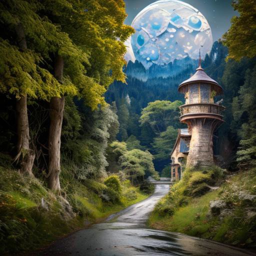 realistic analog photo, award winning photo, GoldMoonstoneWorld witow, no humans, scenery, blue sky, road, nature, outdoors, RAW, highres, 8k, uhd, High Dynamic Range, tonemapping, crisp details, portcullis,
