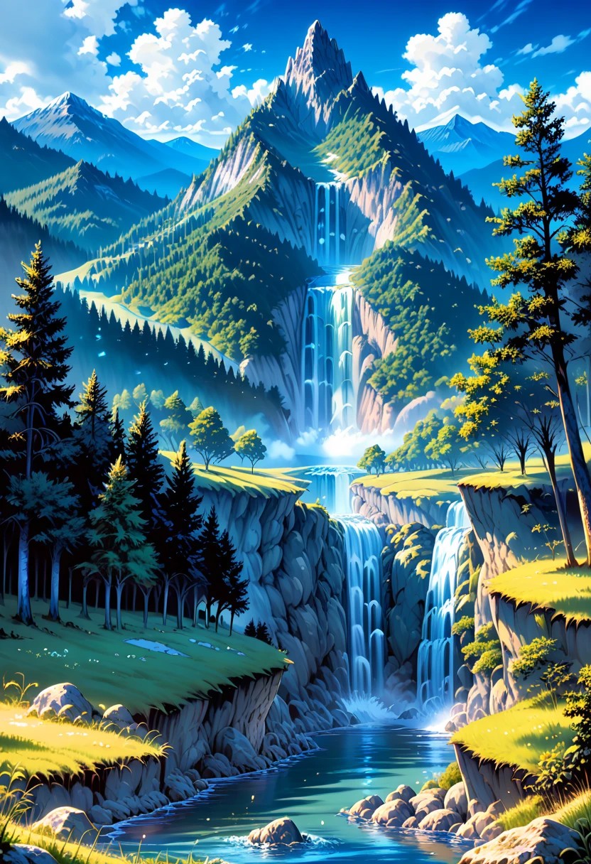 score_9, score_8_up, score_7_up, 1girl, FujisakaLP, Masterpiece, best quality, high quality, extremely detailed CG unity 8k wallpaper, landscape, outdoor, sky, cloud, sky, no humans, mountain, landscape, water, tree, blue sky, waterfall, cliff, nature, lake, river , cloudy skies, award winning photography, bokeh, depth of field, HDR, bloom, chromatic aberration, photorealism, very detailed, trending on artstation, trending on CGsociety, intricate, high detail, dramatic, midjourney art