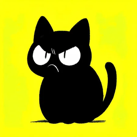 masterpiece, best quality, simple illustration, 1cat, full body, black cat, mad, frown, with a mobile, angry
