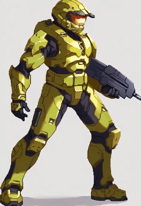 score_9, score_8_up, score_7_up, source_anime, BREAK, solo, 1boy, <lora:Dengeki_Bunko-pdxl_Fp:1>, simple background, full body, standing, looking at viewer,  <lora:masterchief-halo-richy-v1_pdxl:1>, masterchief, helmet, visor, power armor, assault rifle, holding,