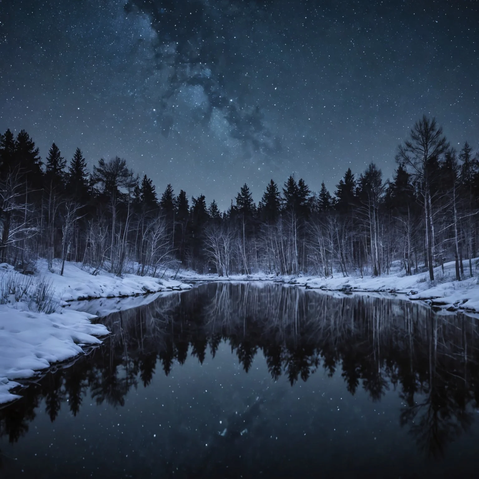 nature, night sky, outdoors, no humans, plant, scenery, reflection, winter, water