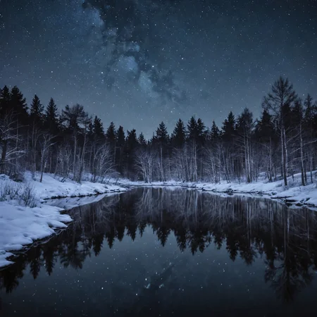 nature, night sky, outdoors, no humans, plant, scenery, reflection, winter, water