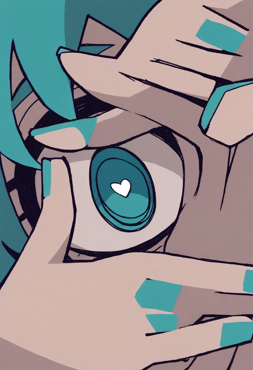 dybmw/hf, [(khyle.:0.1)::0.1], masterpiece, best quality, newest, absurdres, highres, very awa, anime screencap, no lineart, sketch:1.3, limited palette, 1girl, solo, from side, side angle, foreshortening, aqua nails, aqua hair, looking at viewer, close-up, portrait, detailed hands, one eye covered by hands, @_@, fingernails, hands up, hair between eyes, eye focus,heart pupils, detailed hands, finger frame, fingernails, hands up, aqua nails, finger frame over eye, close-up, (aqua:0.6) eyes, (crazy eyes):1.3, eye focus, finger frame, fingernails, hands up, aqua nails, finger frame over eye, low poly,
, <lora:NOOB_EPSv1_1_detailer_by_vlnvk_v0_5:1>
 ,<lora:ae¾a°c±æa¦¹cc»e£0.1cæ¬XL:1>