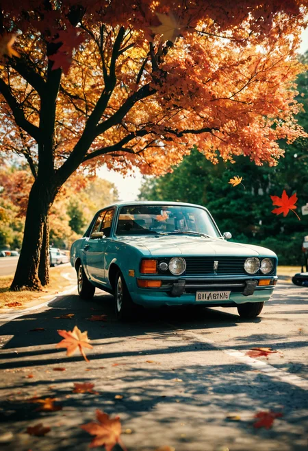 score_9, score_8_up, score_7_up, outdoor, scenery, sunny, trees, summer, car, sportscar, autum, falling leaves, reflection, highly detailed, film grain, dynamic angle, <lora:zy_Realism_Enhancer_v2:0.9>