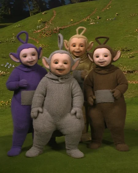 gandalf and fellowship of the rings,group,epic,masterpiece,best quality <lora:teletubbiesxl:1>,teletubbiesxl