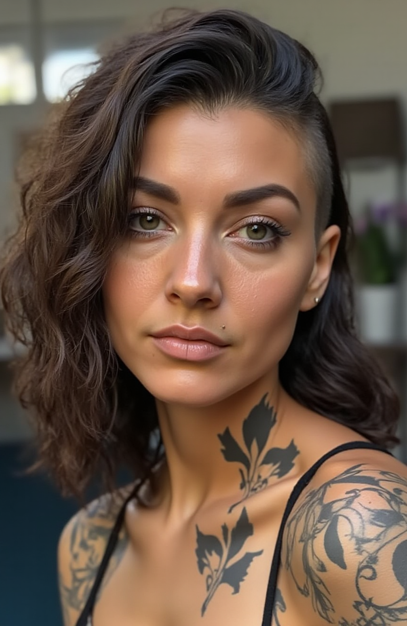 a woman face  <lora:FLUX_STYLE_SideCut:1> sidecut
