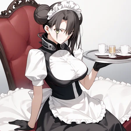 <lora:Takeuchi_Takashi_PonyXL_style_v01:1>
<lora:agent.pony:1>
score_9 , score_8_up , score_7_up , source_anime , 
masterpiece , best quality , ultra-detailed , 
BREAK
agent \(girls' frontline\), maid
1girl , woman , huge breasts , light smile , light blush , ((jeanne d'arc (fate)):0.5)  , 
long black hair  , maid dress ,  
sitting on the chair