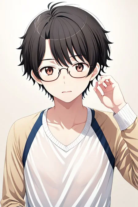 high resolution, solo, best quality, 1Boy, Inaho Kaizuka, Black hair, Brown Eyes, bound, tied up, glasses, first time, raglan, OverallDetail