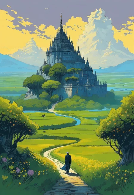 <lora:kallmekris:0.5> kallmekris mixed with <lora:esme_sdxl:0.5> esme , fantasy, fantasy art, A mystical forest filled with ancient trees, glowing flowers, and ethereal creatures like fairies and talking animals. animals, fairies, magical creatures, fantastic beasts, The atmosphere is both enchanting and eerie, with shadows of lurking dangers. In the center, a gateway to different realms. Bengali landscape, Indian landscape,, i oil painting, palette knife soft brushstrokes, heavy strokes, dripping paint, art station on trend, sharp focus, intricate details, highly detailed ,art by enki bilal, art by philippe druillet, art by moebius, inspired by french comics art ,art by Jakub Rozalski,