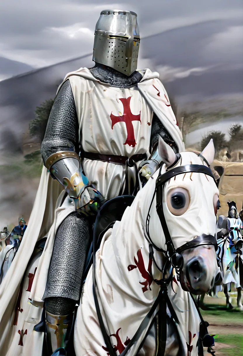 masterpiece, best quality, absurdres, detailed skin, detailed eyes, anime colored, anime screencap,
1 man, <lora:Great_Helm:0.7>, greathelm, chainmail, cape, gauntlets,
<lora:Riding_horse_with_Caparison_IL:0.9>, ((white horsewithcaparison)), riding, horseback riding,
outdoors,