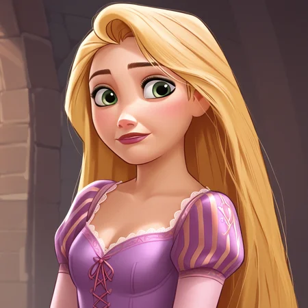 score_8_up, BREAK, rapunzel, 1girl, solo, blonde hair, long hair, green eyes, dress, upper body, <lora:Rapunzel_PXL_Leaf1:1>