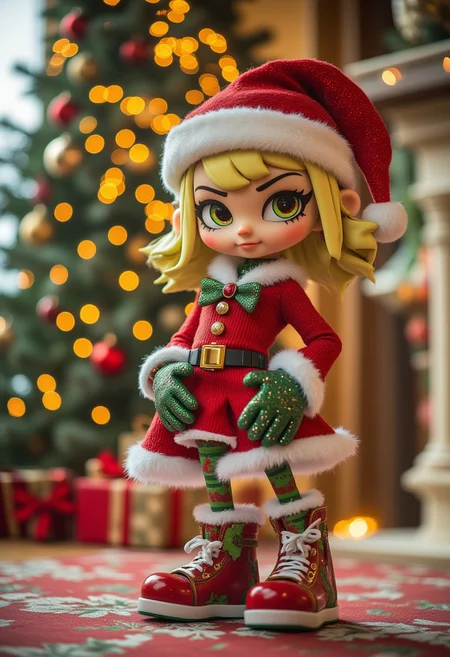 an inkling from Splatoon wearing festive christmas outfit, behind her there's a christmas tree