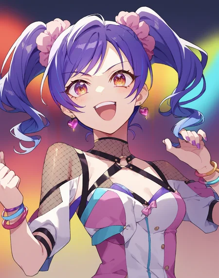 score_9, score_8_up, score_7_up,source_anime,rating_safe,highly detailed,1girl(idol),twintails,vibrant,colorful,background(concert),<lora:ShoujiPonyXLV2:1>,
