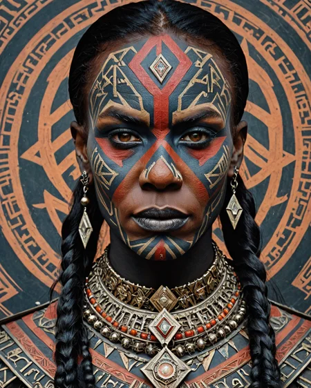 traditional Cameroonian Female Klingon, portrait <lora:shaman2:1> adrr-shmn, tattoo, colored skin, jewelry, facepaint, highly detailed, sublime, highly complex, highly contrasted, holy, highly enhanced, perfect symmetry, epic composition