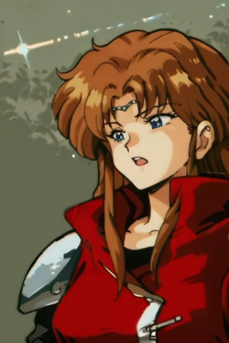 Score_9, score_8_up, score_7_up, score_6_up, facing viewer, source_cartoon, source_anime, rating_safe,
1girl, alys brangwin, long hair, brown hair, blue eyes, circlet, illustration, armor, red jacket, open mouth, narrowed eyes, collarbone, looking to side, looking down,
<lora:VGC_PS4_Alys_Brangwin-000007:1> 1990s (style), retro artstyle <lora:EarlyAkirav1.1:0.4>drgbls1