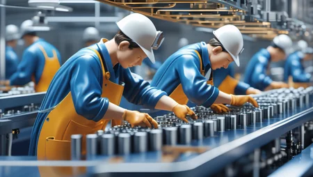 <lora:labor-vx:1.0> ,GWlabor, masterpiece, high quality, high detailed,
people are working inside a factory line, in the style of realistic hyper-detailed rendering, light indigo and light amber, made of liquid metal, ps1 graphics, iso 200, contact printing, mechanical designs