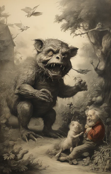 masterpiece,best quality,<lora:tbh274-sdxl:0.9>,illustration,style of Thomas Nast animals