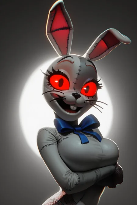 score_9, score_8_up, score_7_up, score_6_up, score_5_up, score_4_up,   <lora:Vanny_Pony:1> vanny, patchwork costume, black pupils, red sclera, 1girl, dynamic pose, dynamic lighting, big breasts, sideview, arms under breasts, from side seen, dark backgroundcloseup