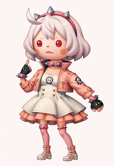 score_9, score_8_up, score_7_up BREAK theatrhythmstyle, solo, 1girl, chibi, white background, full body, striveelphelt, ahoge, hairband, jacket, dress, fingerless gloves, pink thighhighs, spiked collar, spiked bracelet <lora:zs_TheatrhythmStyleXL_1:1>  <lora:guiltygear_strive_elphelt_ponyXL:0.8>