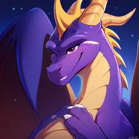 score_9, score_8_up, score_7_up, score_6_up, semi-realistic artwork, high quality, vibrant colors, best quality rendering, intricate details, high resolution, sharp focus, best render quality,[e621] Scappo Style,Expressiveh
spyro, feral,dragon,detailed scales,dragon tail, purple scales, yellow underbelly,dragon wings,membrane wings, claws,horns