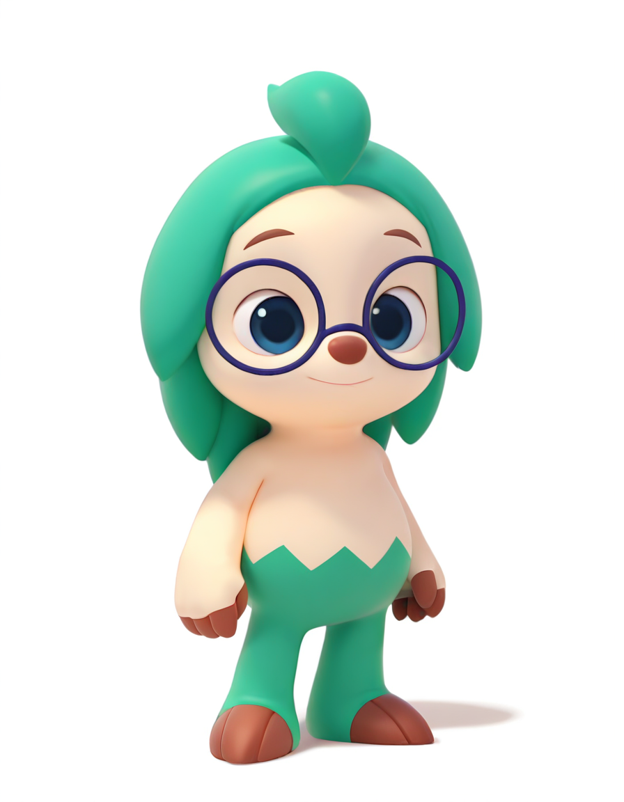 solo, hogipfws, furry, green hair, blue eyes, blue-framed eyewear, full body, white background, simple background, looking at viewer, <lora:hogi_pfws_IL01-1:1>