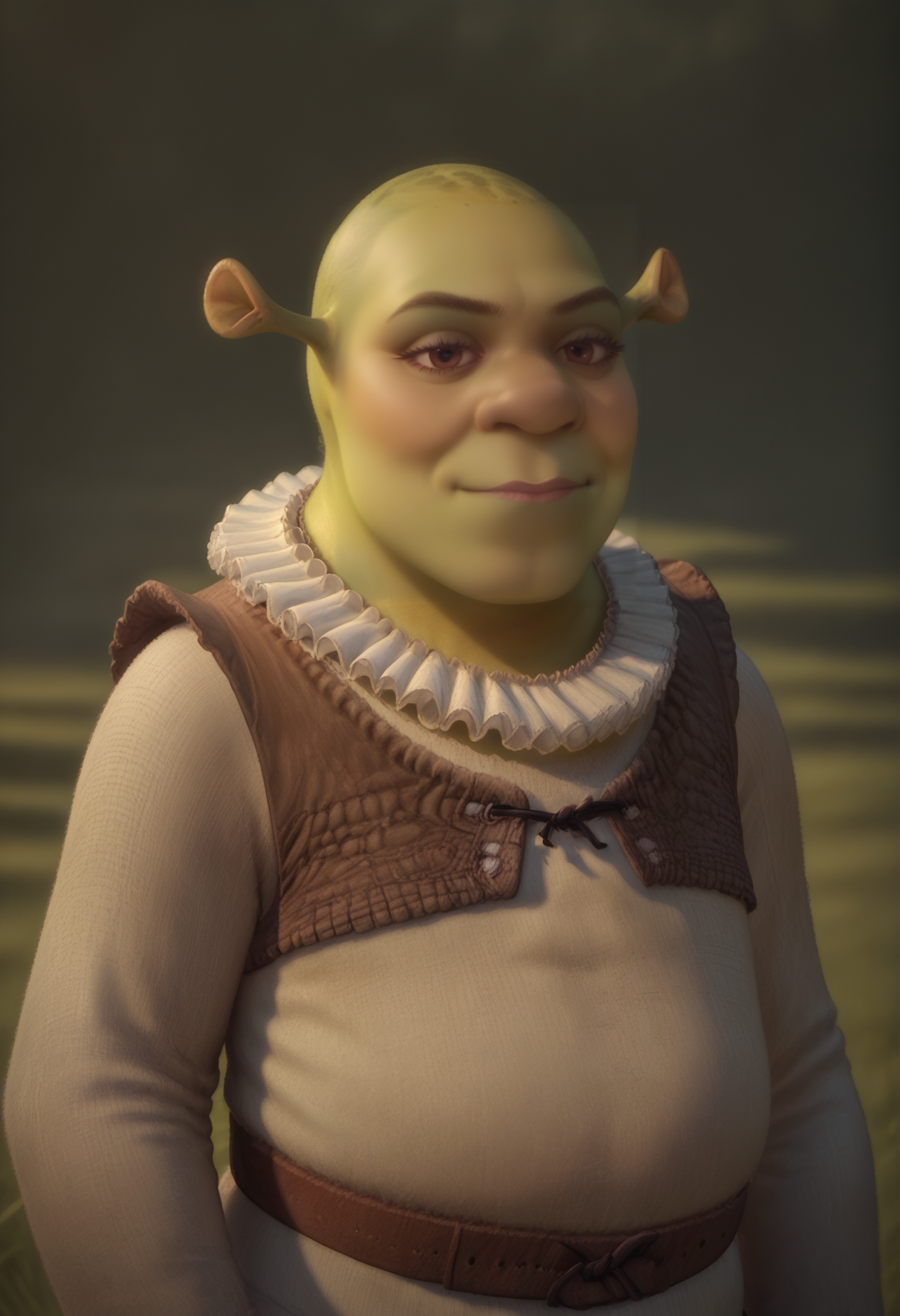 score_9_up, score_8_up, score_7_up, detailed, ruff collar, shrek, <lora:PonyRuff:0.7>, <lora:Shrek_XLPD:1>