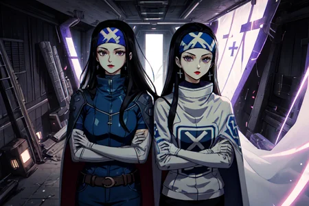 highly insanely detailed, masterpiece, top quality, best quality, highres, 4k, 8k, RAW photo, (very aesthetic, beautiful and aesthetic),
beth_\(megami_tensei\),bethsmtii,shin megami tensei ii,long hair,black hair,straight hair,sleek black,jewelry,cross,headband,red_lipstick,bandana_with_messian_symbol,Religious_bandana,symbol_headband,messian_church_bandana,messian_cross_earrings,cross_earrings,religious_earrings,messian_symbol_jewelry,white cape,cape_with_messian_symbol,Religious_cape,messian_symbol_cape,holy_knight_cape,katana,sword,
<lora:zs_Beth:0.7>,
(1girl:1.3), 1other,
metal partition,(ã·ããã¢ç¾æ¯,100-sights-of-sidonia),tsutomu nihei,nihei_tsutomu,blame!,blame gakuen!,abara,TNstyle,sidonia_no_kishi,(stairs,space,spacecraft,sidonia \(ship\),giant room,tunnel,mausoleum,megastructure in background),dark background,biomachine,bioluminescence,flock,open space,scenery,ultra wide angle,HDRI Panorama View,(pure magenta background,transparent background:1.2),âââ