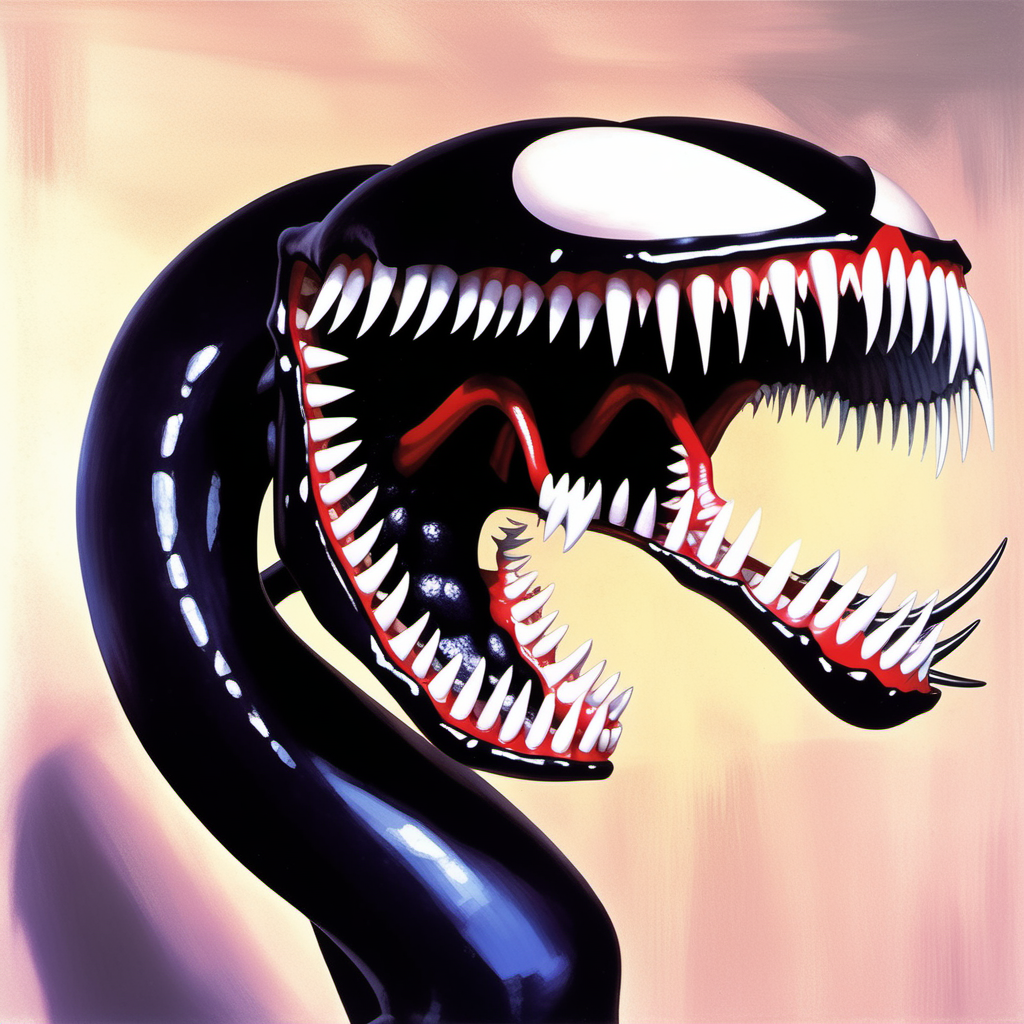 upper body painting of a Venom Symbiote with sharp teeth, George Condo Style, horror(theme),  <lora:MBTDF xl-000001:0.9>