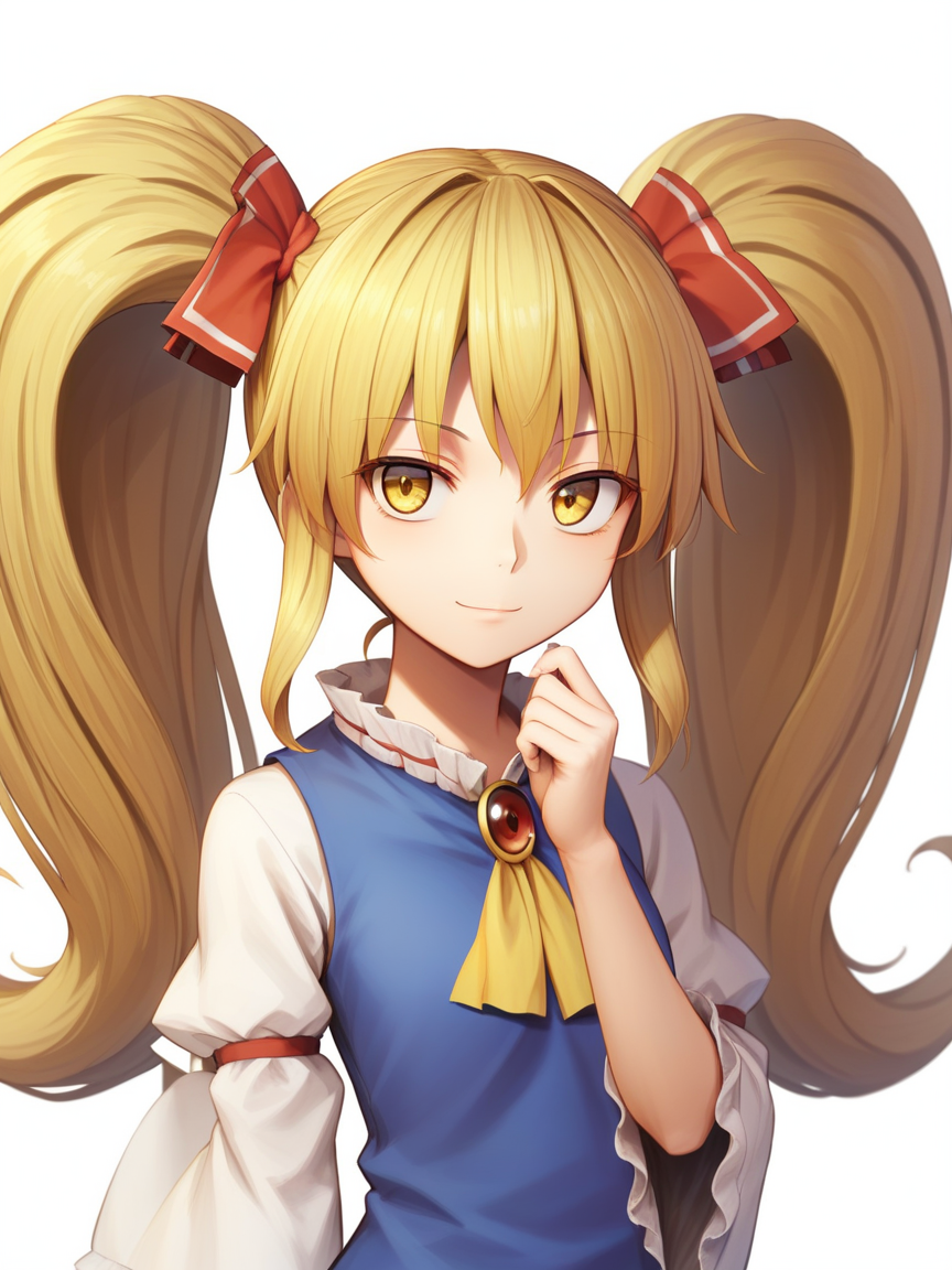 score_9, score_8_up, score_7_up, best quality, masterpiece, 4k, uncensored, perfect lighting, very aesthetic, anime, BREAK
1girl with white (mega twintails),, very long hair,
seductive smile, beautiful eyes, highly detailed eyes, simple background,
upper body,
 theme, takiki, touhou, translated, upper body, white background, yellow eyes, zunusama shir <lora:mega_twintails-PD-1.0:1>