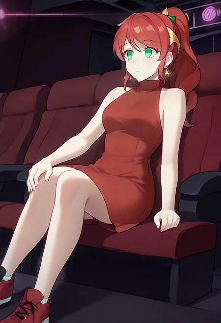 Pyhhra watching hypnotic movie,
score_9, source anime, lewd, 1girl, smooth,
mind control, hypnotized, hypnotic movie, wide eyes, empty eyes, blank eyes, no pupils,
movi3theater, sitting, red seats, dark room, female focus, side angle, spiral silhouette,
PyrrhaDanDres, red dress, shoes, sleeveless, solo, ponytail, green eyes,