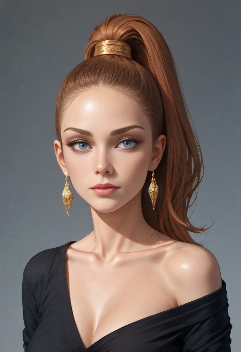 score_9, score_8_up, score_7_up, headshot portrait, oilpaint,
BREAK
female, 27 years-old, copper penny hair color, Elegant cleavage, highponytail, top ponytail, sleek hair,
BREAK
zPDXL2  
zPDXLrl
<lora:gothic_oil_paint:0.5>
<lora:SDXL Lightning - 8 step LoRA:1>
<lora:Super_highhigh_ponytail_hair_Pony:0.8>
