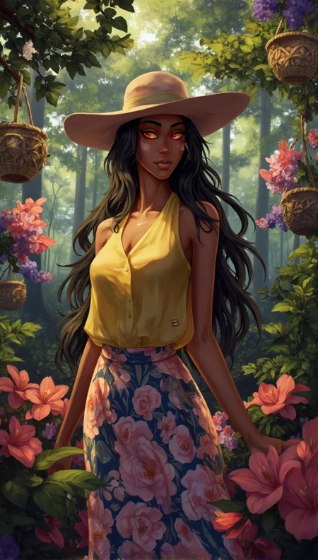 <lora:ck-LttleGhost-000011.safetensors:1> in the style of ck-lttlegh0st
In the hazy, dreamlike state that follows a profound subspace, the world is transformed into a vibrant, surreal landscape. A dark-skinned woman, her skin glowing with an ethereal warmth, stands at the center of a lush, enchanted garden. Her long, dark hair cascades down her back like a waterfall of silk, and her glowing red eyes, now soft and tinged with a deep, inner light, seem to pierce through the veil of reality. She wears a wide-brimmed hat, its edges slightly blurred, casting a gentle shadow over her face. Her yellow blouse, a soft, sunlit hue, clings to her form, while her pink and dark blue floral skirt flows like a delicate tapestry, each petal and leaf a testament to the beauty of the moment.
Around her, the garden is a tapestry of colors and textures, each element heightened and intensified. The flowers are impossibly vivid, their petals shimmering with a soft, almost iridescent glow. The baskets hanging from the branches of the trees are woven with intricate patterns, each one a symbol of trust and connection. The air is thick with the scent of blooming blooms, and the rustle of leaves seems to whisper secrets of surrender and peace.
In this surreal world, the lines between reality and fantasy blur, and the woman stands as a beacon of grace and serenity, her presence a testament to the deep, emotional journey she has just experienced.