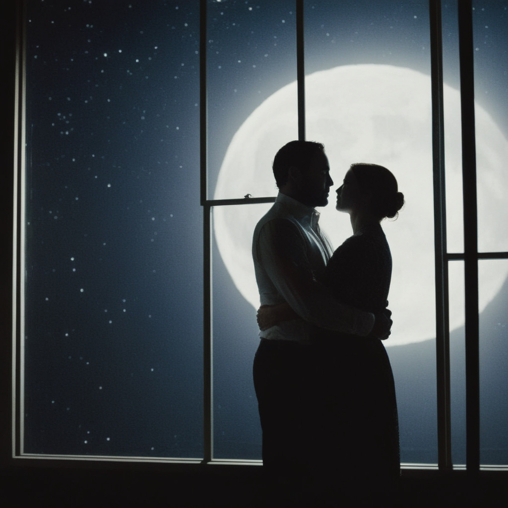 <lora:Kodak Motion Picture Film:1.2>  (Sharp Detailed Image)
An Oscar winning movie for Best Cinematography a silhouette man and a woman are hugging in a dark room with moon light hitting window in front of them Kodak Motion Picture Film Style