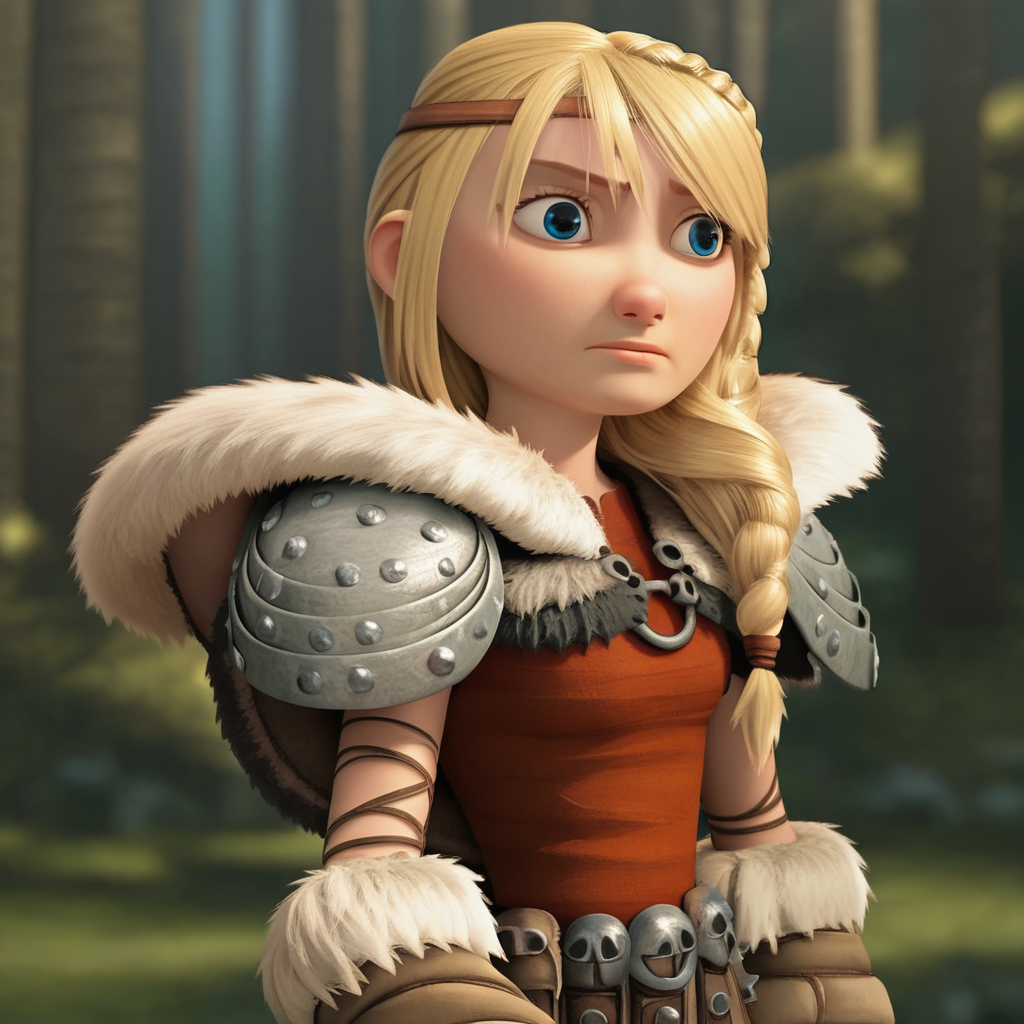score_8_up, BREAK, ASTRIDHOFFERSON, 1girl, solo, blonde hair, braid, Long hair, blue eyes, fur trim, shoulder armor, armor, pauldron, cowboy shot, depth of field,  <lora:AstridHofferson_HTTYD2_PXL_Leaf1:1>, forest,