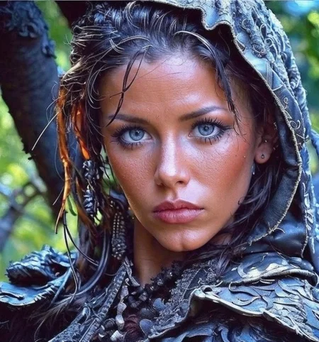 RAW photo, (masterpiece:1.3), subsurface scattering, heavy shadow, (high quality:1.4), (intricate, high detail:1.2), professional photography, HDR, High Dynamic Range, realistic, ultra realistic, photorealistic, high resolution, film photography, ambient lighting, atmospheric effects, <lora:detail_slider_v4:2>, OverallDetail, ChloeJ, <lora:ChloeJ:1>, as a female ranger, intricate leather armor, in a sinister forest, <lora:FantasyRanger:0.8>, FanRan, FanFo, <lora:FantasyForest-10:0.7>, <lora:zoom_slider_v1:2>, epiCPhoto