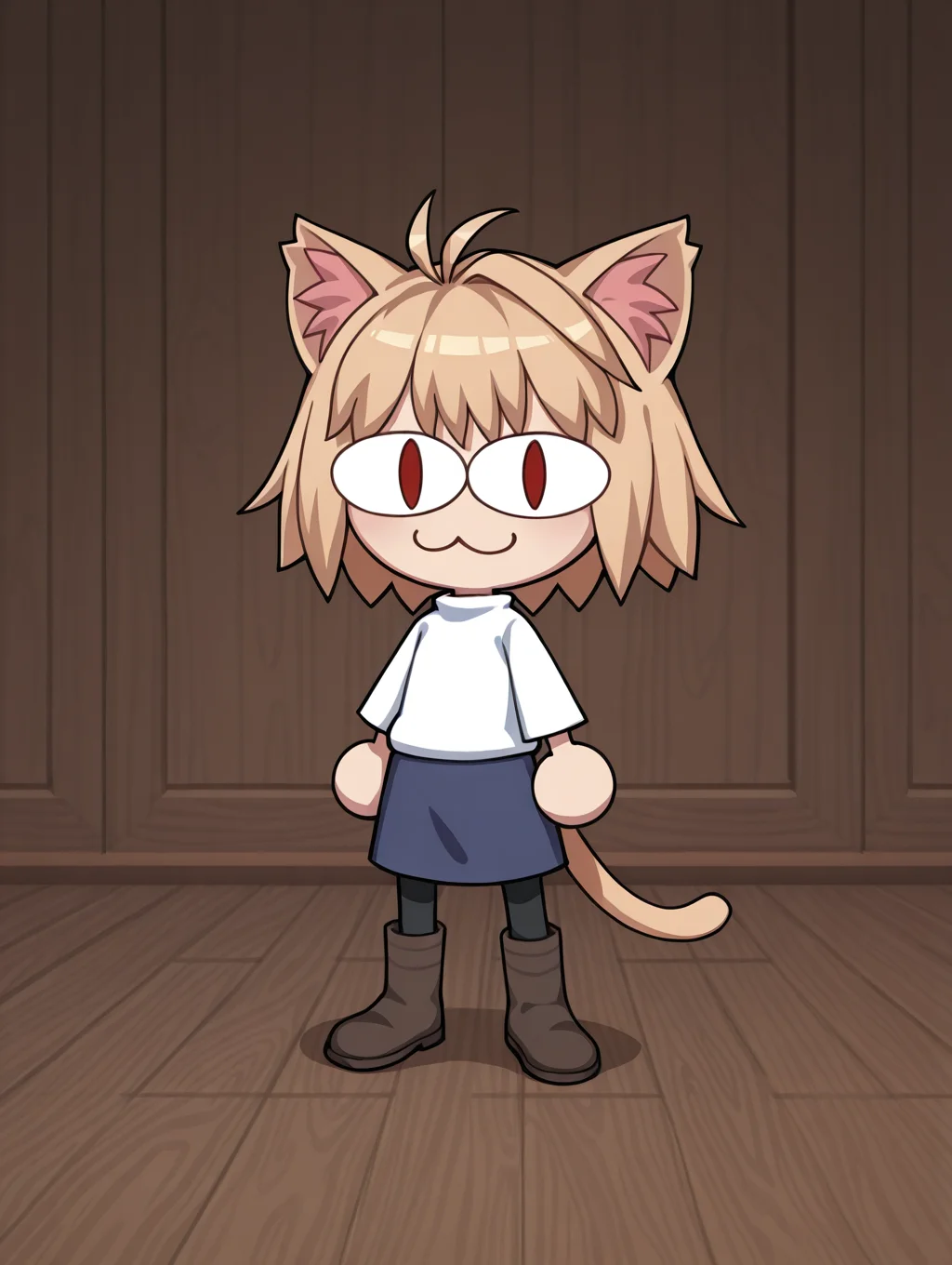 <lora:Neco_Arc_NS:1> neco arc, tail, cat ears, cat tail, cat girl, pantyhose, skirt, brown boots, chibi