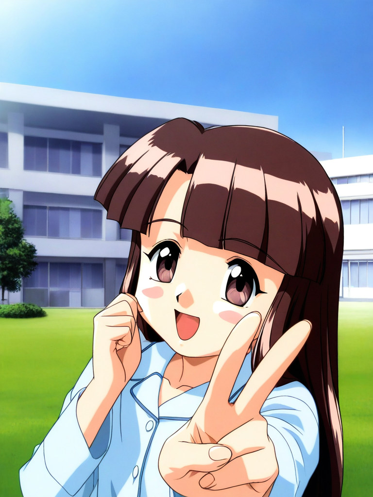 general,highres, ultra-detailed,very aesthetic,best quality ,best hands, BREAK <lora:Sakurai_Miyuri_Suchie-Pai_Ver2.0_IS:1>
Sakurai_Miyuri, 1girl, solo, brown hair, long hair, brown eyes, blunt bangs,
open mouth,
smile,closeup-face
light blue pajamas, v,
blue sky, day, grass. outdoor, hospital building,