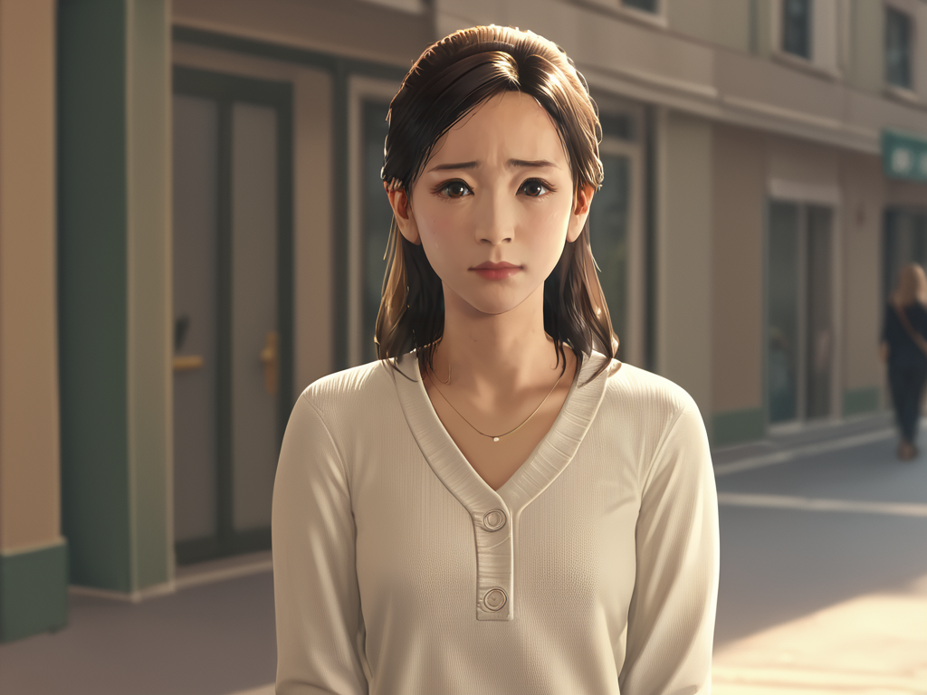 score_9, score_8_up,score_7_up,1girl, <lora:Sawa_Yoko:1>sawa yoko, on the street,nervous,