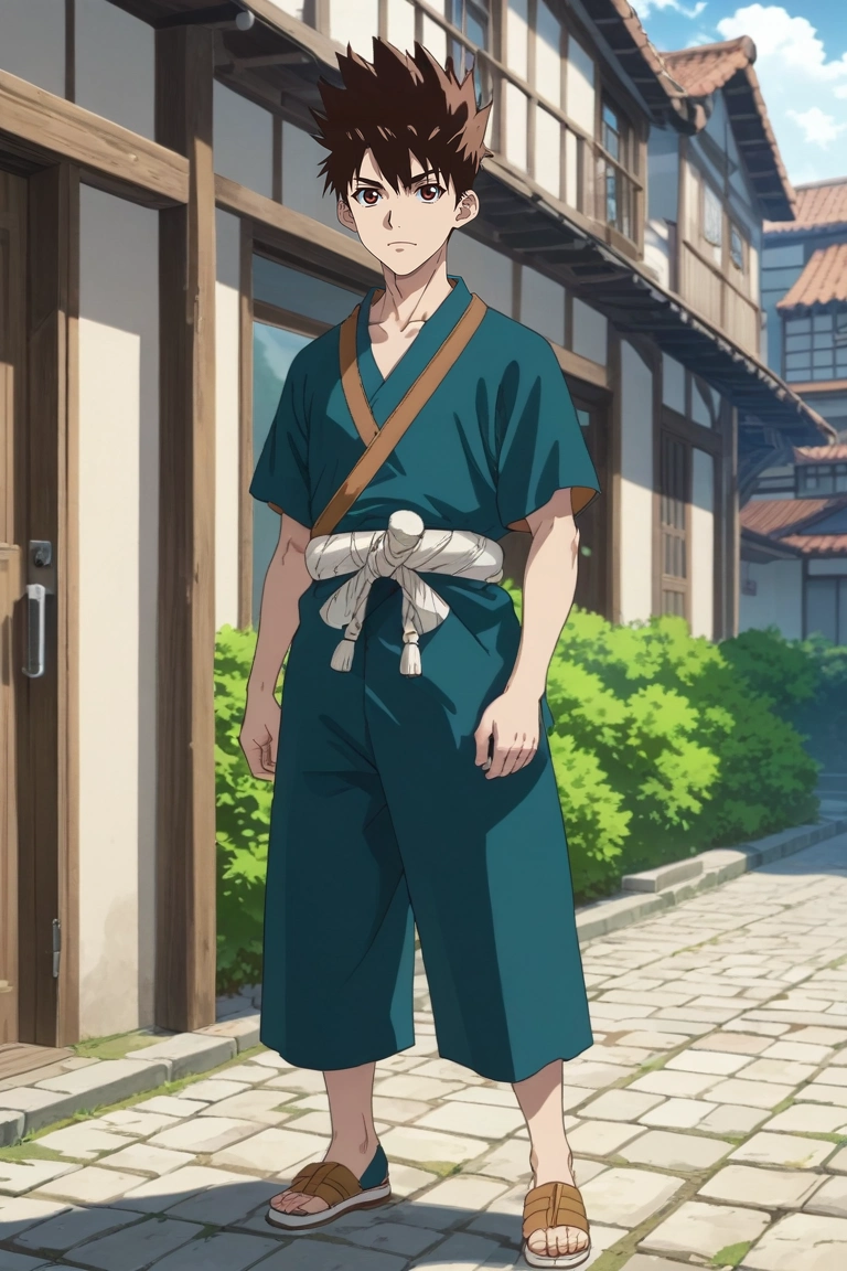 score_9, score_8_up, score_7_up, source_anime, rating_safe, , semi-realistic, looking at viewer, , 1boy, solo, male focus, <lora:chrome_dr_stone_pony:0.86>, chrome_dr_stone, brown hair, brown eyes, short hair, spiked hair, hachimaki, full body, town, suburbs, dusk, slouching, giggling, athletic wear,, <lora:sdxl_lightning_8step_lora:1>