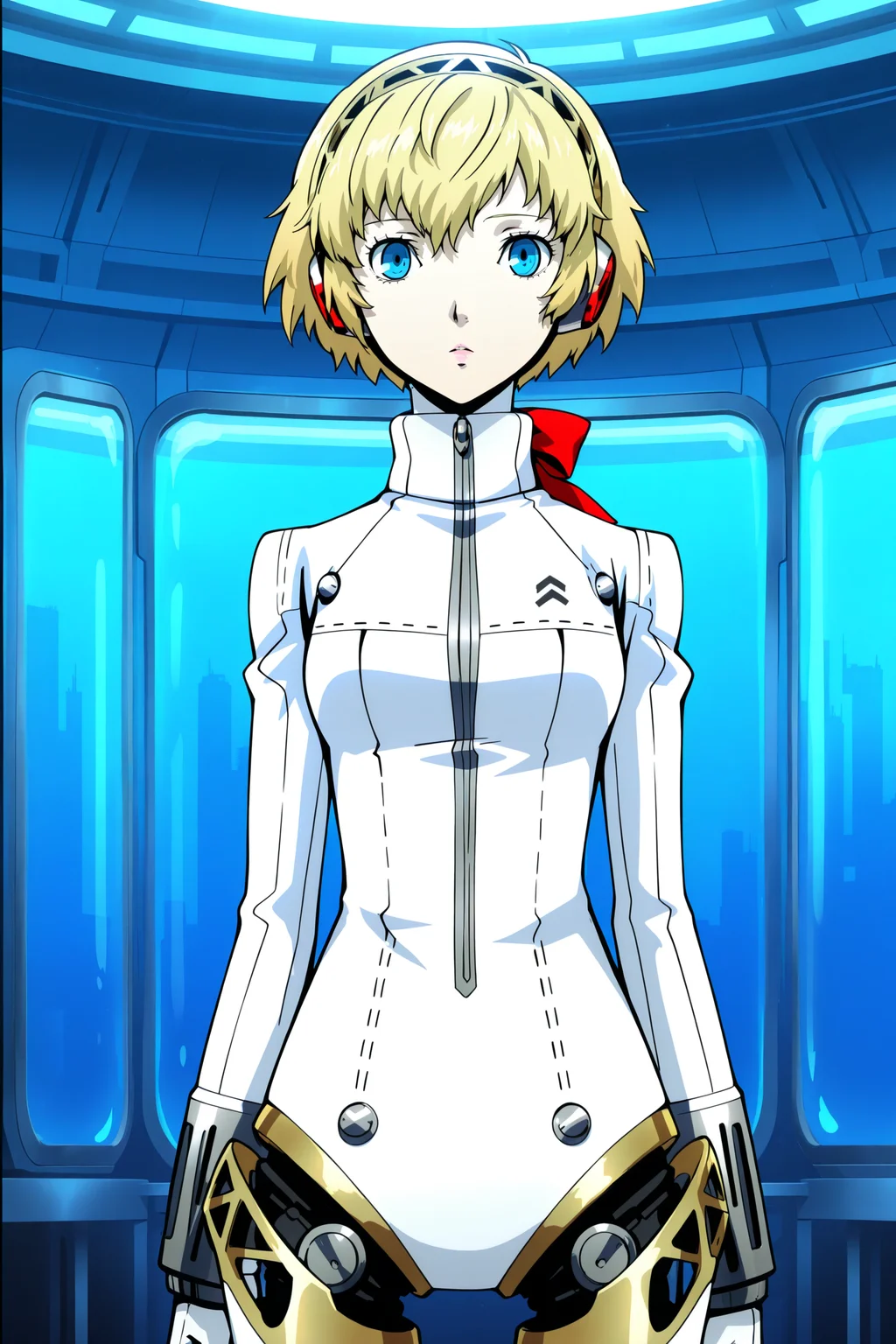 anime screencap, anime coloring, detailed face, masterpiece, best quality, very aesthetic, absurdres, volumetric lighting, official style, amazing quality, ultra detailed, highres, amazing quality, scenery, beautiful detailed hair, beautiful detailed eyes,
<lora:StS-Illustrious-Detail-Slider-v1.0:4>
girl is 18 years old,
<lora:Persona_5_Royal_and_Strikers_2D_cutscene_art_style_Illustrious_V2:.8>
in a laboratory,
aegis_(persona), persona, 1girl, blonde_hair, blue_eyes, cowboy shot, robot, white outfit,
looking at the viewer, neutral expression,