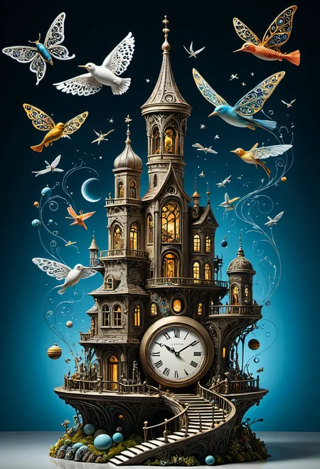 breathtaking time illustrated as a dimension consisting of both space and substance as the viewer travels through it,a confusion of styles and techniques merged together to create whimsical imaginative masterpiece,intricately detailed masterpiece . award-winning, professional, highly detailed