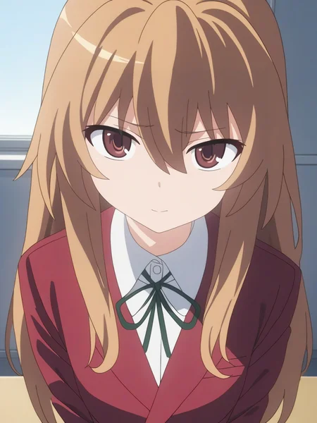 best quality,masterpiece,highres,absurdres,1girl,solo,newest,rating: explicit,nsfw, looking at viewer, <lora:Aisaka_Taiga_XL-step00002000:0.8> ,(aisaka_taiga, brown hair, aisaka taiga, brown eyes, school uniform, ribbon, hair between eyes, oohashi high school uniform, jacket, neck ribbon),classroom,