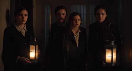 cinematic film still of <lora:Split Screen Style:1> several simultaneous images
two different images of a woman holding a lantern in a dark room,Split Screen Style,1girl,brown hair,shirt,black hair,long sleeves,1boy,holding,standing,jacket,white shirt,pants,indoors,black jacket,window,night,facial hair,formal,suit,lantern,realistic,mustache,lamp,dark , division of the screen, half screen, several simultaneous images, shallow depth of field, vignette, highly detailed, high budget, bokeh, cinemascope, moody, epic, gorgeous, film grain, grainy