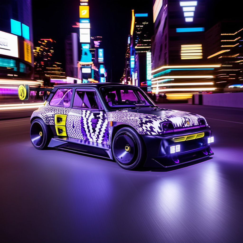 Long exposure photo of cinematic photo Long exposure photo of R5e1024, an pearly purple electric rally, car, text ''CivitAI", new york, neon ligths, photography, ultra sharp, film, professional, 64k <lora:add-detail-xl:1.5>  <lora:R5Turbo3E-1024-000235:0.8> . Blurred motion, streaks of light, surreal, dreamy, ghosting effect, highly detailed