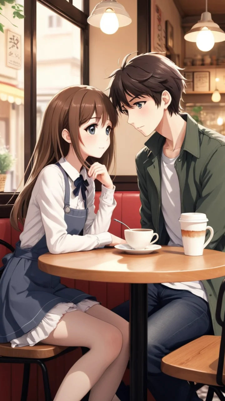 Craft an anime-style illustration, perfect for a Pixiv showcase, depicting a romantic cafe date between a boy and a girl. This piece should radiate the unique charm and intricate detail that anime art is celebrated for. The art has perfect perspective and proportions.
Visualize a cafe that blends modernity with an anime-inspired whimsical touch. The boy and girl, at the heart of this illustration, are captured in a moment brimming with tender affection. Their expressions and poses should reflect a deep, emotional connection, true to the expressive nature of anime characters. Focus particularly on their eyes, making them highly detailed and luminous, conveying their emotions and the story of their relationship.
Their attire should be a trendy yet timeless reflection of anime fashion, and the cafe setting should be detailed with a cozy yet stylish ambiance. The lighting is critical â it should be soft, warm, and inviting, enhancing the romantic mood. This light should cast gentle shadows, adding depth and a serene atmosphere, emphasizing the emotional depth of the scene.
This illustration's goal is to not just capture a moment but to weave a narrative, inviting viewers into a heartwarming story that unfolds in this quaint anime-style cafe, making them feel a part of this intimate, animated world filled with romance and beauty.