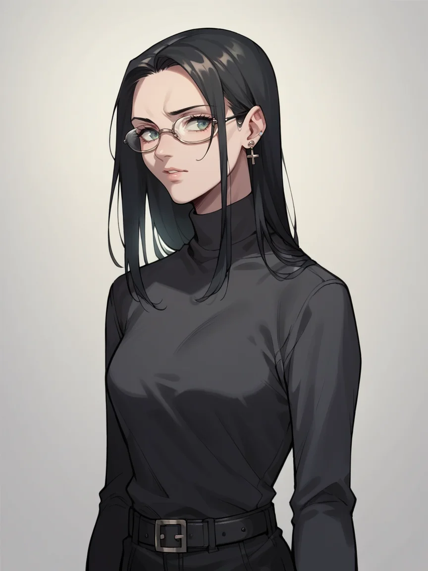 score_9, score_8_up, score_7_up, score_6_up, <lora:BBXLP:1> (BB), black bible, cel shading, 1girl, glasses,