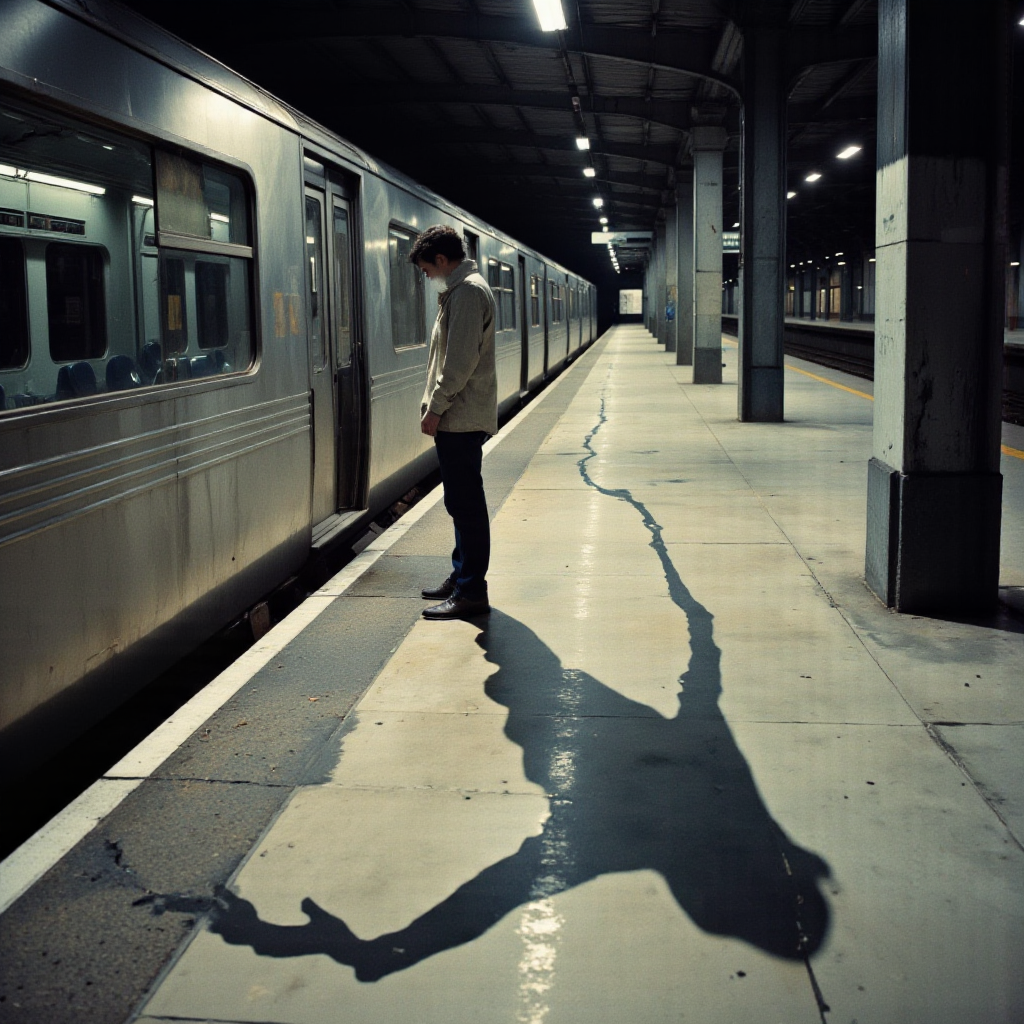 <lora:lora-DuoTone, Bleaked White_trained:1>DuoTone, Bleaked White, an abandoned train station frozen in stillness, bathed in pale white artificial light. A man stands at the edge of the platform, motionless, his breath visible in the stagnant air. Everything about him is ordinaryâexcept for one thing.
His shadow is missing.
Across the platform, his shadow stands alone, separated from its owner, staring back with hollow, empty sockets where its eyes should be. But something is wrong. The shadow is not normalâit is stretched impossibly long, extending across the entire length of the platform like a stain that reality forgot to clean up. Its elongated fingers reach toward the rails, clawing into the concrete like something trying to pull itself free.
A distant rumbling. The train arrives.
The doors slide openâbut inside, there are no seats, no passengersâonly mirrors. An endless loop of reflections stretches into infinity, distorting at the edges where reality bends. The train seems to breathe, waiting.
The shadow moves first.
It steps forward, and as it does, it grows longerâsliding, stretching, unraveling like spilled ink over the platform, until it touches the train itself. The train accepts it. The shadow steps inside, dissolving into the mirrored infinity.
The man does not move.
The doors close. The train departs. The station is silent again.
Thenâhe looks down.
A new shadow is forming at his feet. But it is not the same. It is longer. Too long. It stretches out ahead of him, reaching the edge of the platform, eager for the next train to arrive.
A cinematic, surreal nightmare of elongated shadows and distorted physics, stark lighting emphasizing the impossible length, an eerie stillness filling the space between presence and absence.