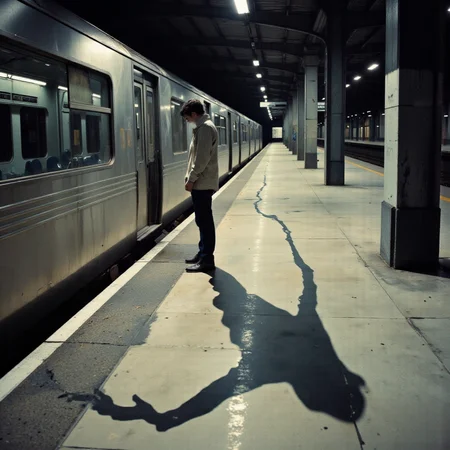 <lora:lora-DuoTone, Bleaked White_trained:1>DuoTone, Bleaked White, an abandoned train station frozen in stillness, bathed in pale white artificial light. A man stands at the edge of the platform, motionless, his breath visible in the stagnant air. Everything about him is ordinaryâexcept for one thing.
His shadow is missing.
Across the platform, his shadow stands alone, separated from its owner, staring back with hollow, empty sockets where its eyes should be. But something is wrong. The shadow is not normalâit is stretched impossibly long, extending across the entire length of the platform like a stain that reality forgot to clean up. Its elongated fingers reach toward the rails, clawing into the concrete like something trying to pull itself free.
A distant rumbling. The train arrives.
The doors slide openâbut inside, there are no seats, no passengersâonly mirrors. An endless loop of reflections stretches into infinity, distorting at the edges where reality bends. The train seems to breathe, waiting.
The shadow moves first.
It steps forward, and as it does, it grows longerâsliding, stretching, unraveling like spilled ink over the platform, until it touches the train itself. The train accepts it. The shadow steps inside, dissolving into the mirrored infinity.
The man does not move.
The doors close. The train departs. The station is silent again.
Thenâhe looks down.
A new shadow is forming at his feet. But it is not the same. It is longer. Too long. It stretches out ahead of him, reaching the edge of the platform, eager for the next train to arrive.
A cinematic, surreal nightmare of elongated shadows and distorted physics, stark lighting emphasizing the impossible length, an eerie stillness filling the space between presence and absence.