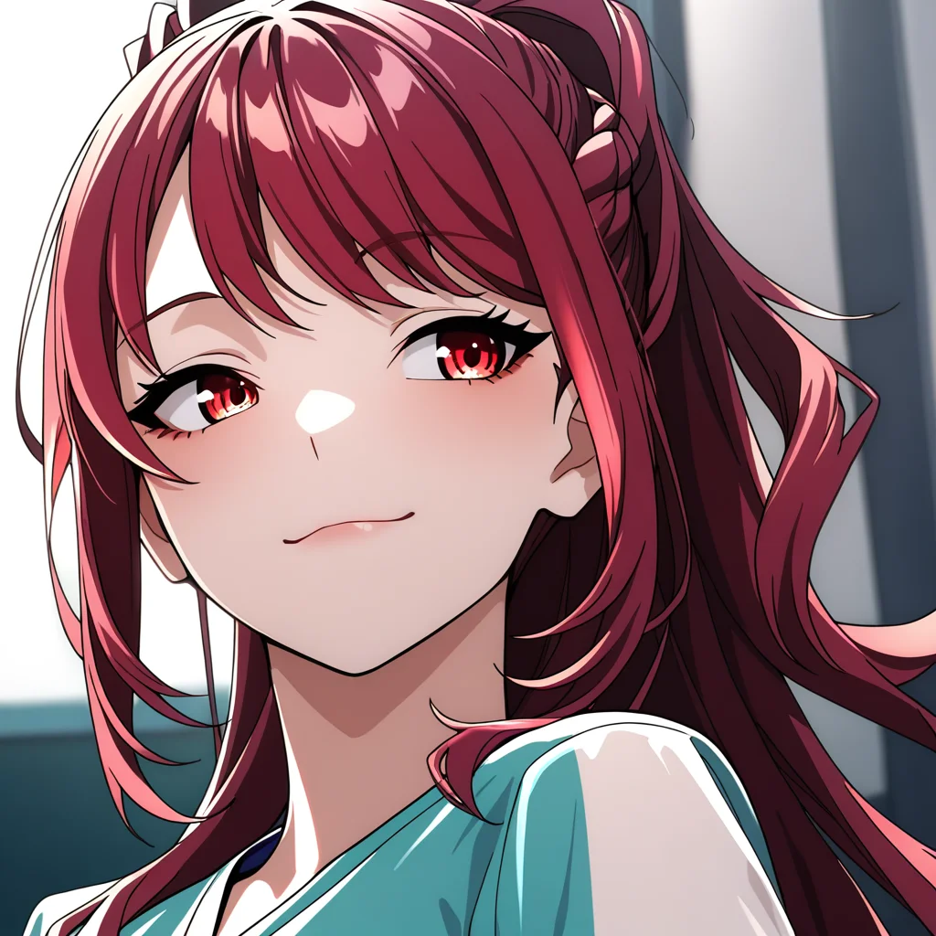masterpiece,best quality,newest,absurdres,highres,safe,<lora:noobai_ep11_stabilizer_v0.138_fp16:1>,kaede kazama,red hair,braid,ponytail,<lora:Kaede Kazama_1:1>,1girl,portrait,seductive_smile,