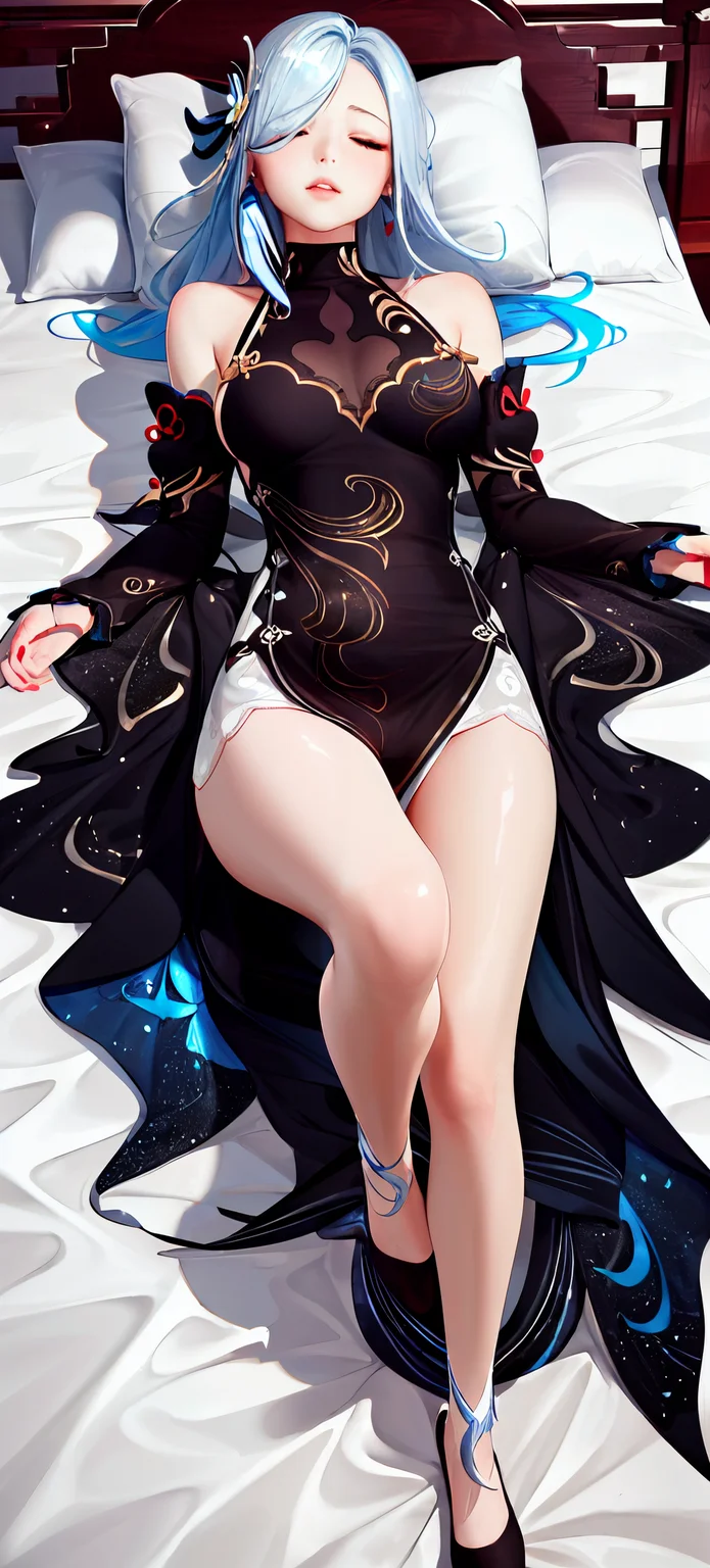 (8k, RAW photo, best quality, masterpiece:1.2),
messy room,bed,1girl,sleeping,full body,panties,lay on back,on bed,white bed sheet,
[:(1girl,solo,cute,sleeping,,slim leg):0.2],
closed eyes,
<lora:shgy-v100-000029:0.8:lbw=OUTALL>,hdshenhe,shenhe \(genshin impact\),qipao,chinese dress,hair over one eye,long hair,hair ornament,
<lora:nai3lora-000012:0.35>,nai3,
<lora:ClothingAdjuster è¾å© Clothing +- Adjuster è¡£ç©å¢å LoRA:0.2>,
(beautiful_face),((intricate_detail)),(revealing clothes:1.2),clear face,(empty hands),(realistic body),
((finely_detailed)),fine_fabric_emphasis,
((glossy)),